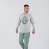 Muška pidžama iz kolekcije Genuine Culture, svetlosiva majica sa zelenim detaljima i zelene pantalone, udobna i kvalitetna odeća za spavanje iz Arilja