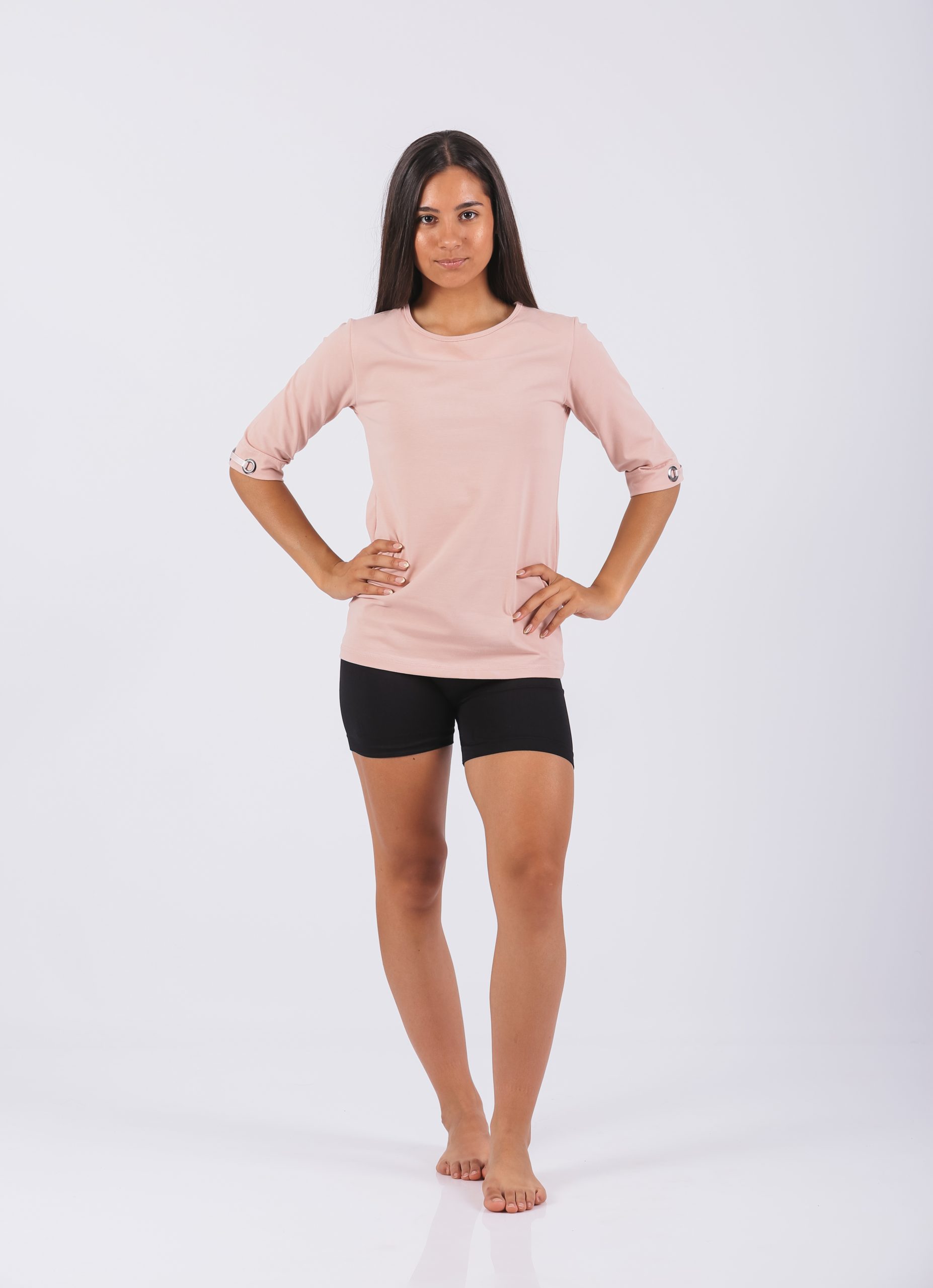 Ženska majica Megan 1040-2, svetlo roze boja, sa ringlama na rukavima, 95% pamuk