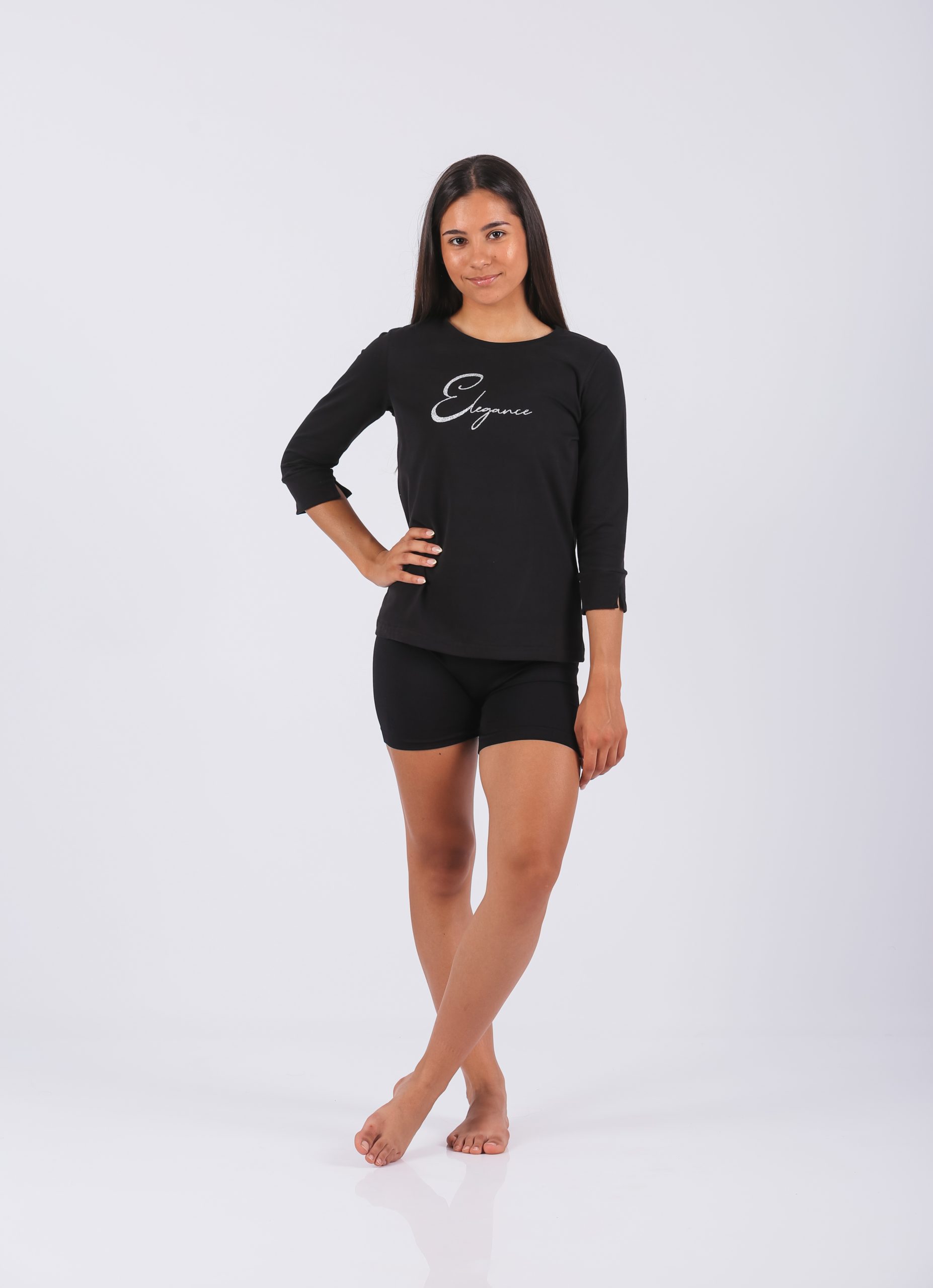 Ženska majica Sara 834-1, crna boja, 100% pamuk, kratki rukav sa dugmadima